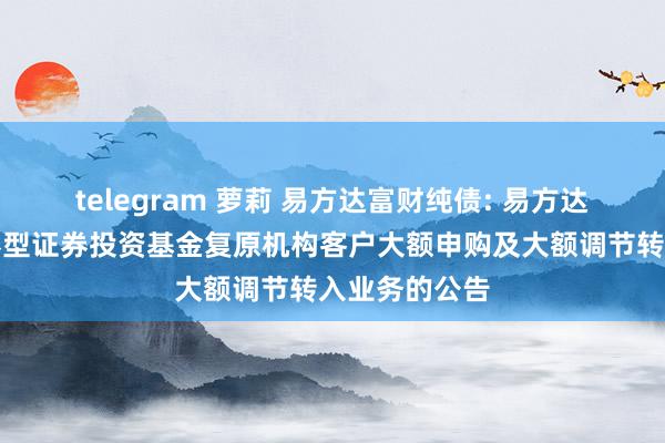 telegram 萝莉 易方达富财纯债: 易方达富财纯债债券型证券投资基金复原机构客户大额申购及大额调节转入业务的公告