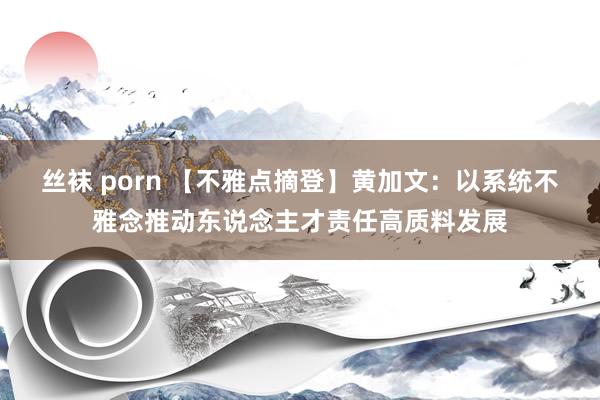 丝袜 porn 【不雅点摘登】黄加文：以系统不雅念推动东说念主才责任高质料发展